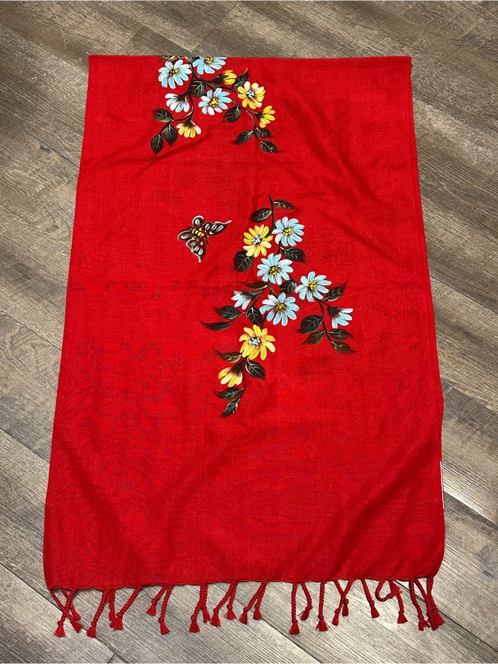Hinablon Sa Cebu Traditional Philippine Red Painted Scarf